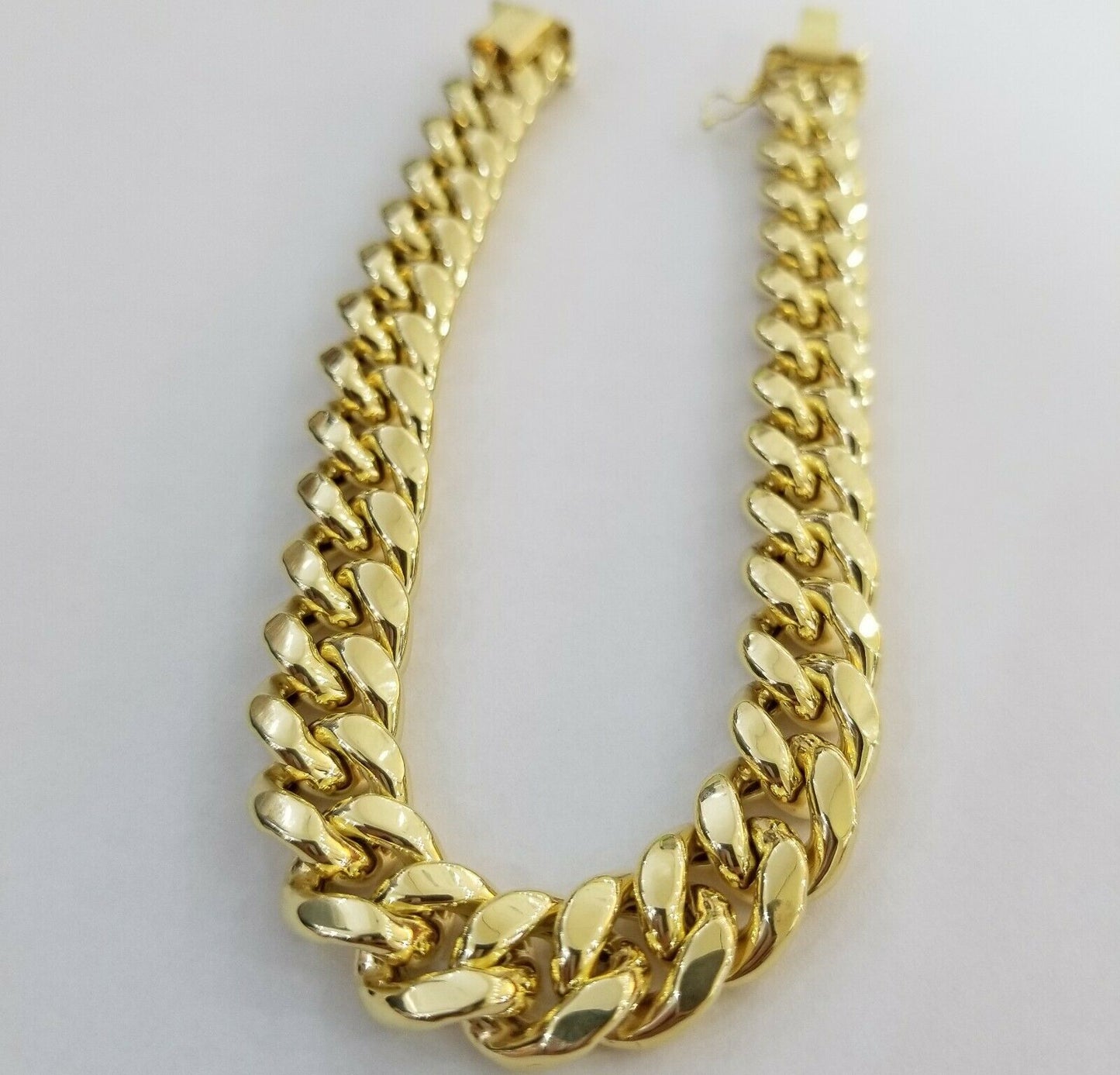 Real 10k Gold Mens Bracelet Cuban Link 9" 11mm Box clasp Strong Miami Cuban 10kt - Reva Jeweler