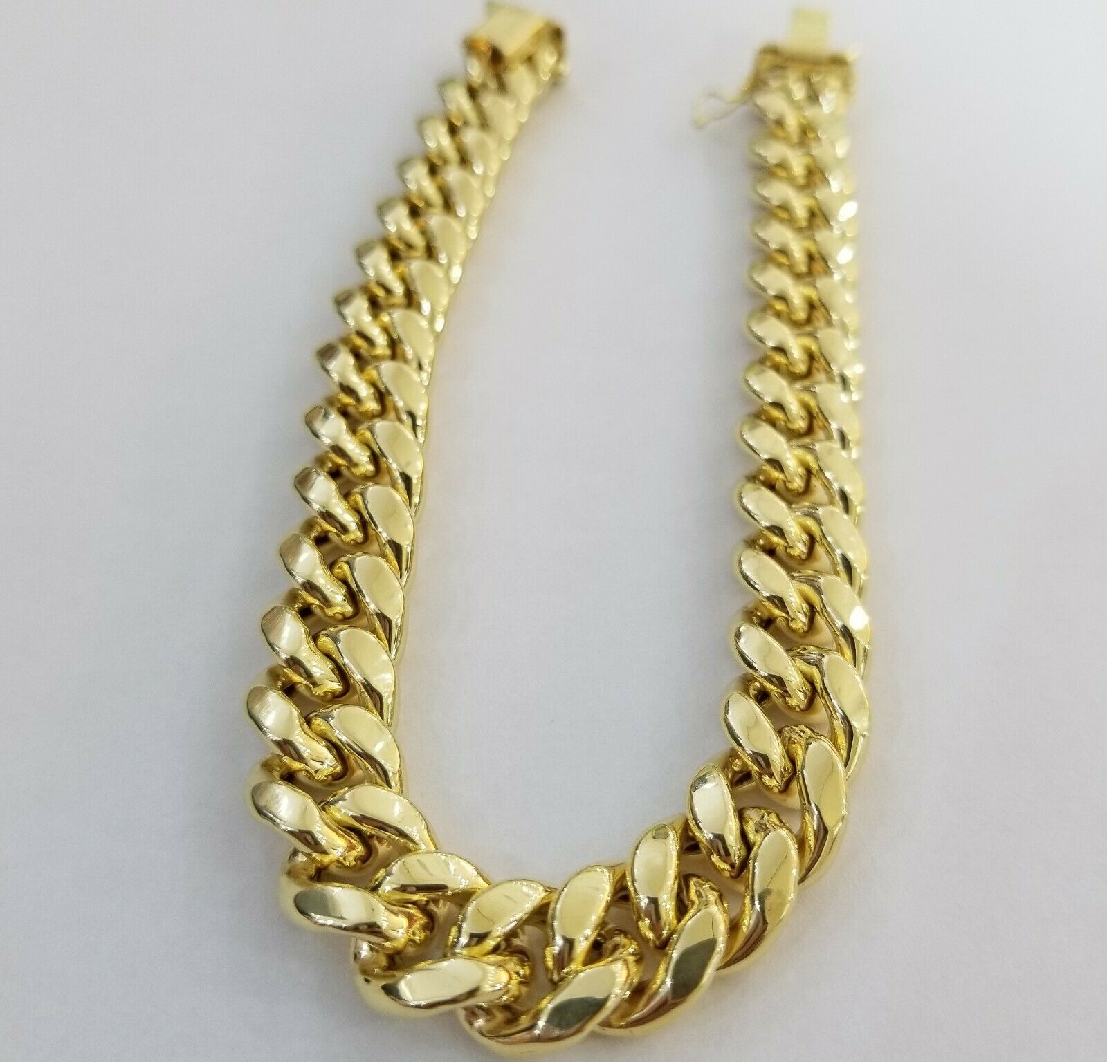 Real 10k Gold Mens Bracelet Cuban Link 9" 11mm Box clasp Strong Miami Cuban 10kt - Reva Jeweler