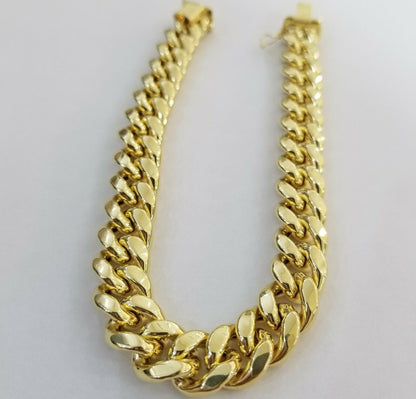 Real 10k Gold Mens Bracelet Cuban Link 9" 11mm Box clasp Strong Miami Cuban 10kt - Reva Jeweler