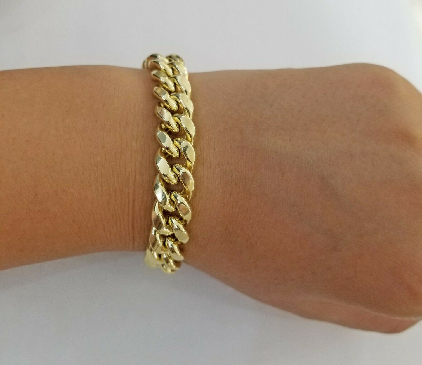 Real 10k Gold Mens Bracelet Cuban Link 9" 11mm Box clasp Strong Miami Cuban 10kt - Reva Jeweler
