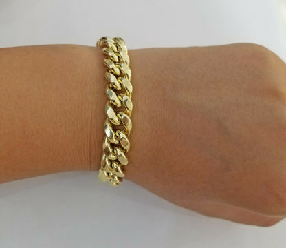 Real 10k Gold Mens Bracelet Cuban Link 9" 11mm Box clasp Strong Miami Cuban 10kt - Reva Jeweler
