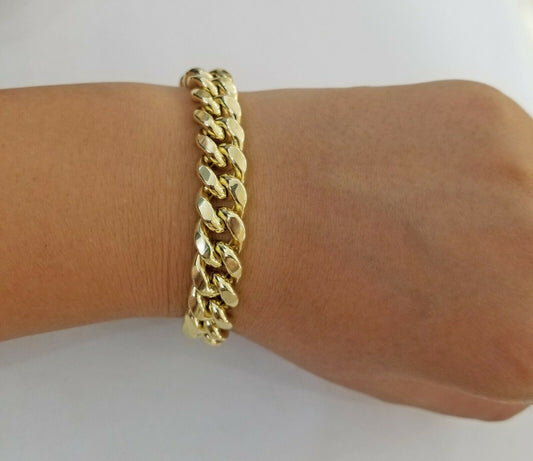 Real 10k Gold Mens Bracelet Cuban Link 9" 11mm Box clasp Strong Miami Cuban 10kt - Reva Jeweler