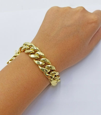 Real 10k Gold Mens Bracelet Miami Cuban Link 9" 15mm Box clasp Thick Strong 10kt - Reva Jeweler