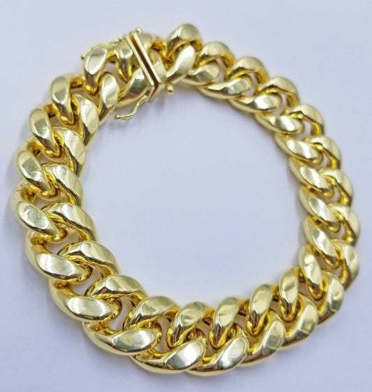 Real 10k Gold Mens Bracelet Miami Cuban Link 9" 15mm Box clasp Thick Strong 10kt - Reva Jeweler