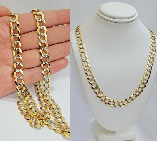 Real 10k Gold Mens Necklace Cuban Curb Link 9mm 24" Inch Diamond Cut SOLID Chain - Reva Jeweler