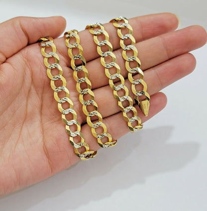 Real 10k Gold Mens Necklace Cuban Curb Link 9mm 24" Inch Diamond Cut SOLID Chain - Reva Jeweler