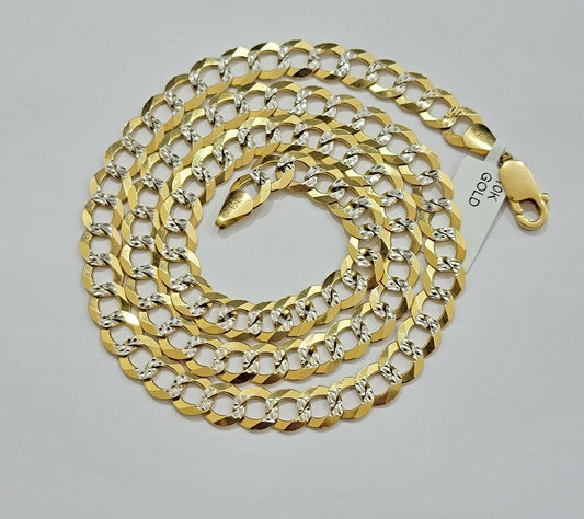 Real 10k Gold Mens Necklace Cuban Curb Link 9mm 24" Inch Diamond Cut SOLID Chain - Reva Jeweler