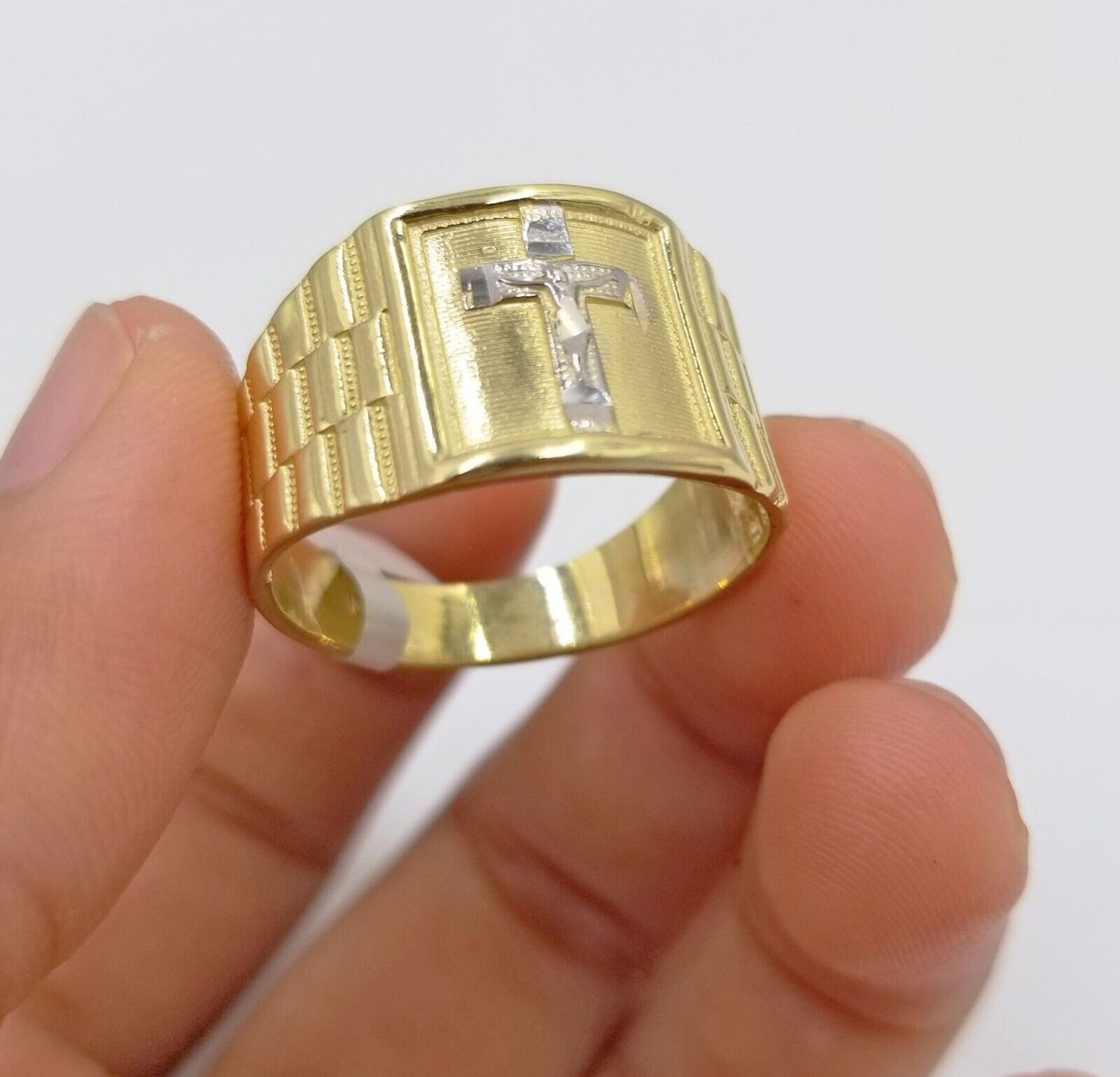 Real 10k Gold Men's Ring Cross size 10. 5 Yellow Gold Male Casual Pinky Band - Reva Jeweler