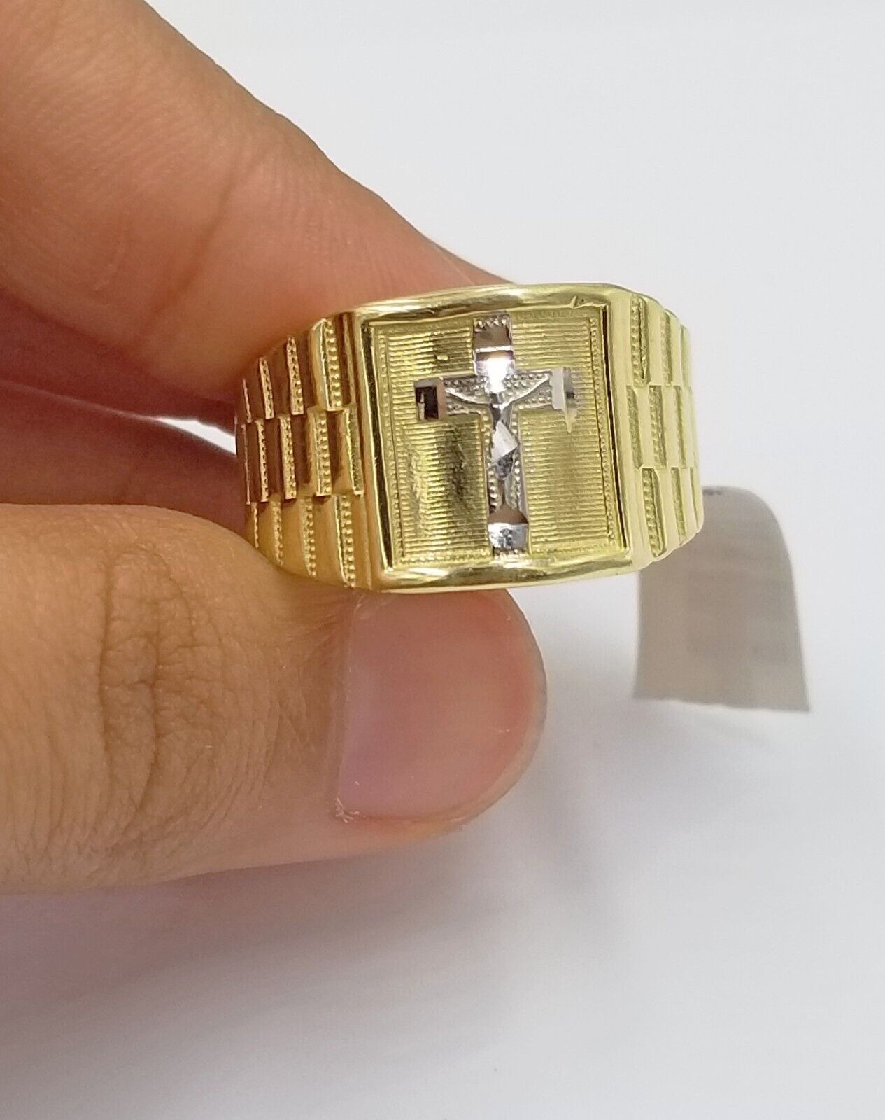 Real 10k Gold Men's Ring Cross size 10. 5 Yellow Gold Male Casual Pinky Band - Reva Jeweler