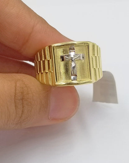 Real 10k Gold Men's Ring Cross size 10. 5 Yellow Gold Male Casual Pinky Band - Reva Jeweler