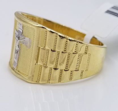 Real 10k Gold Men's Ring Cross size 10. 5 Yellow Gold Male Casual Pinky Band - Reva Jeweler