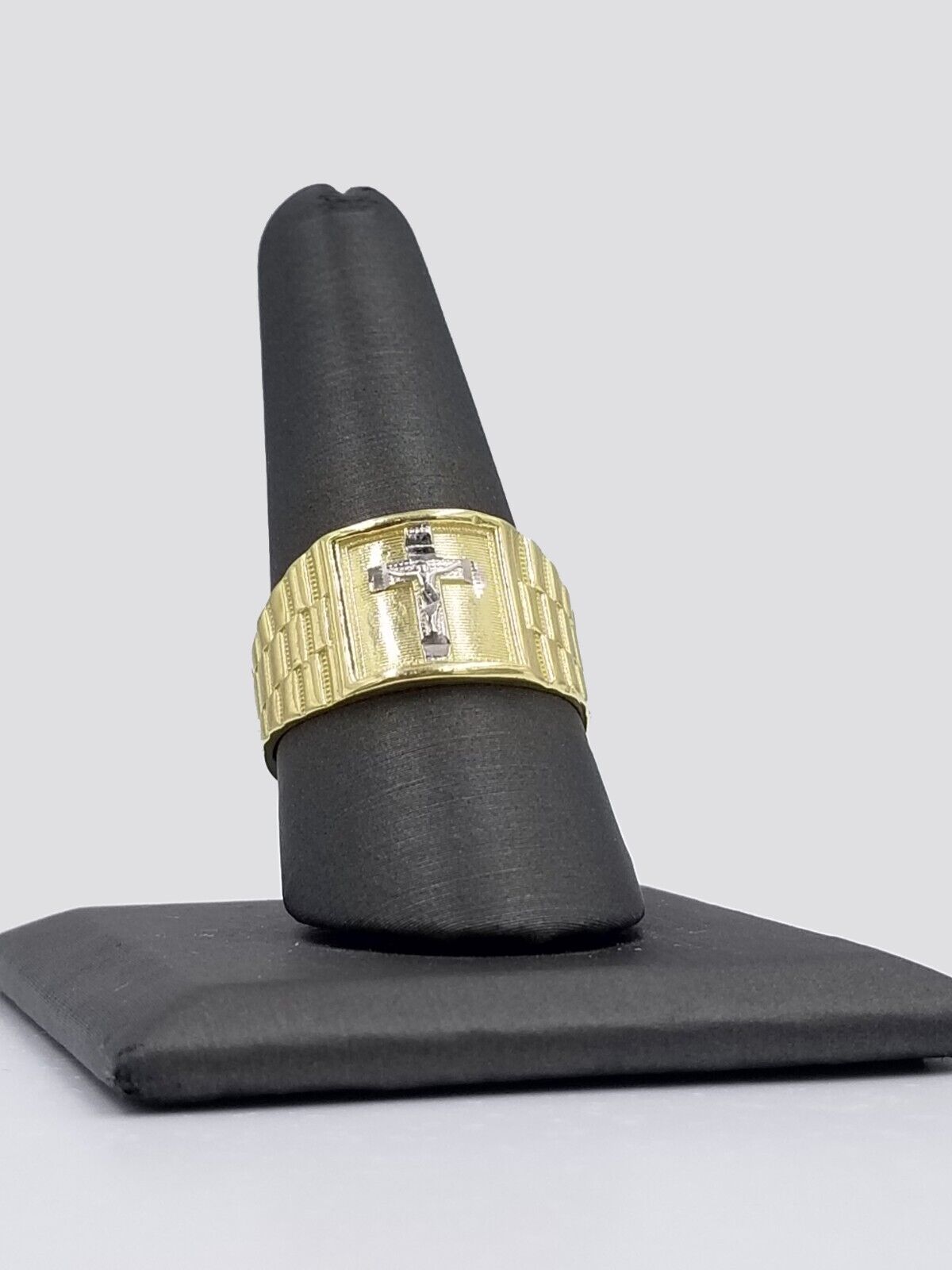 Real 10k Gold Men's Ring Cross size 10. 5 Yellow Gold Male Casual Pinky Band - Reva Jeweler