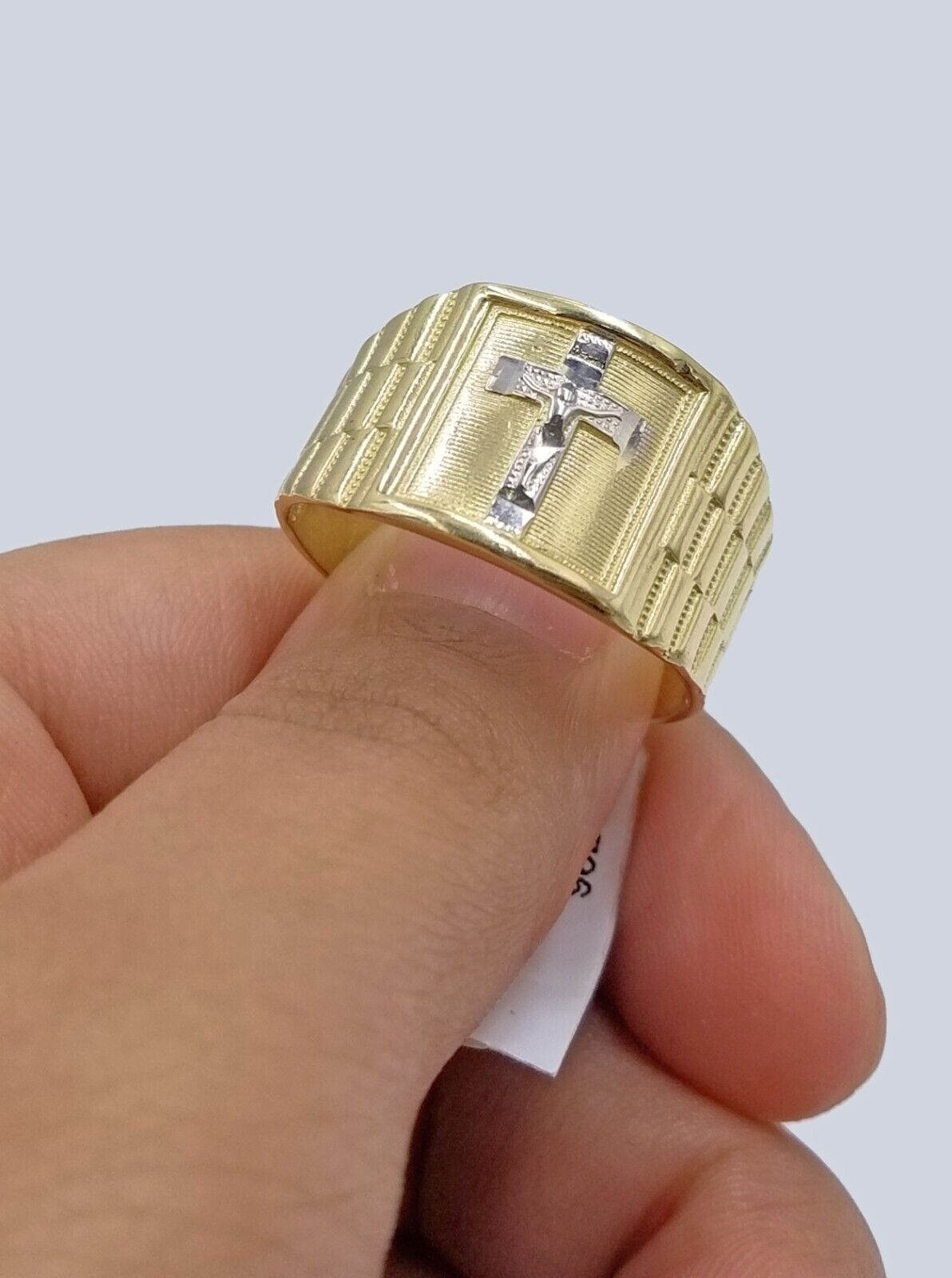 Real 10k Gold Men's Ring Cross size 10. 5 Yellow Gold Male Casual Pinky Band - Reva Jeweler
