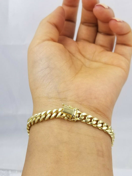 REAL 10k Gold Miami Cuban Bracelet 7" 6mm 10 kt Yellow Gold Strong Links LADIES - Reva Jeweler