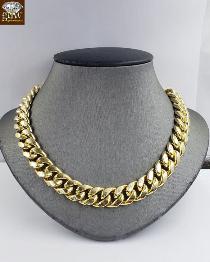 REAL 10k Gold Miami Cuban Chain 13mm 26" Link Necklace Chain 10kt Yellow Gold - Reva Jeweler