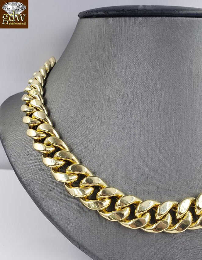 REAL 10k Gold Miami Cuban Chain 13mm 26" Link Necklace Chain 10kt Yellow Gold - Reva Jeweler