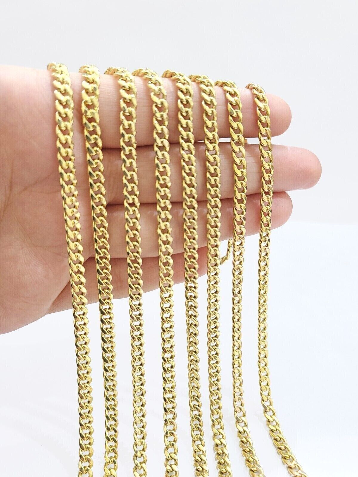 Real 10k Gold Miami Cuban Chain 5mm 24" Inch Necklace Cross Pendant 10kt Charm - Reva Jeweler