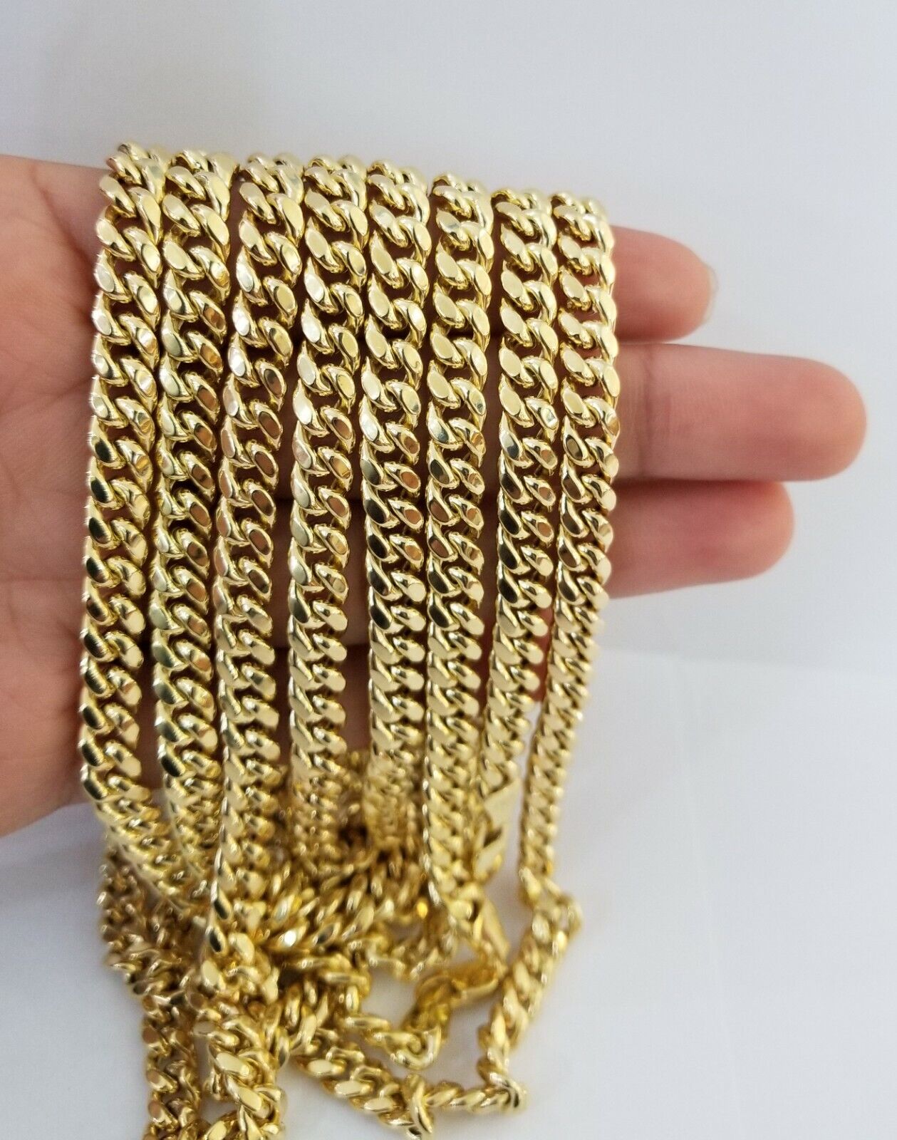 Real 10k Gold Miami Cuban Chain 7mm 20" Necklace,10kt Yellow Gold Lobster Lock - Reva Jeweler