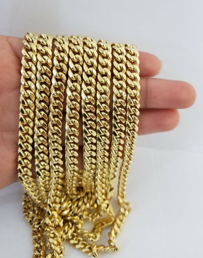 Real 10k Gold Miami Cuban Chain 7mm 20" Necklace,10kt Yellow Gold Lobster Lock - Reva Jeweler