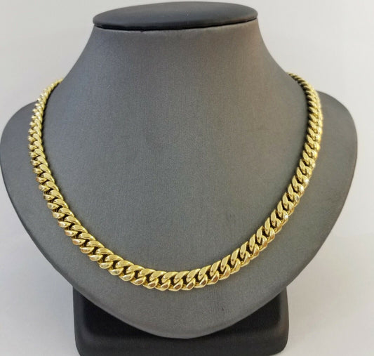 Real 10k Gold Miami Cuban Chain 7mm 20" Necklace,10kt Yellow Gold Lobster Lock - Reva Jeweler