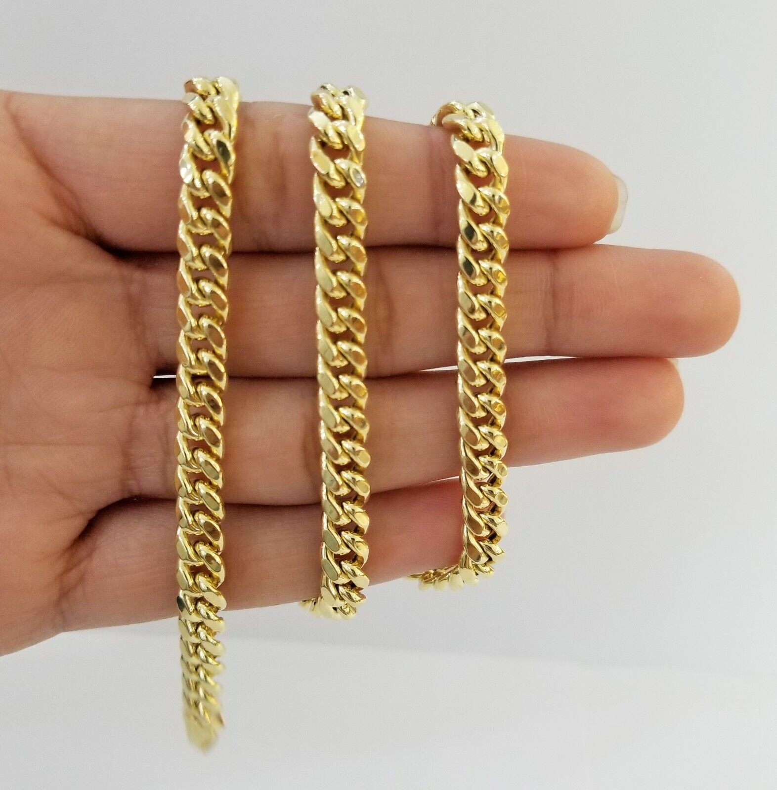 Real 10k Gold Miami Cuban Chain 7mm 22" Necklace,10kt Yellow Gold Lobster Lock - Reva Jeweler