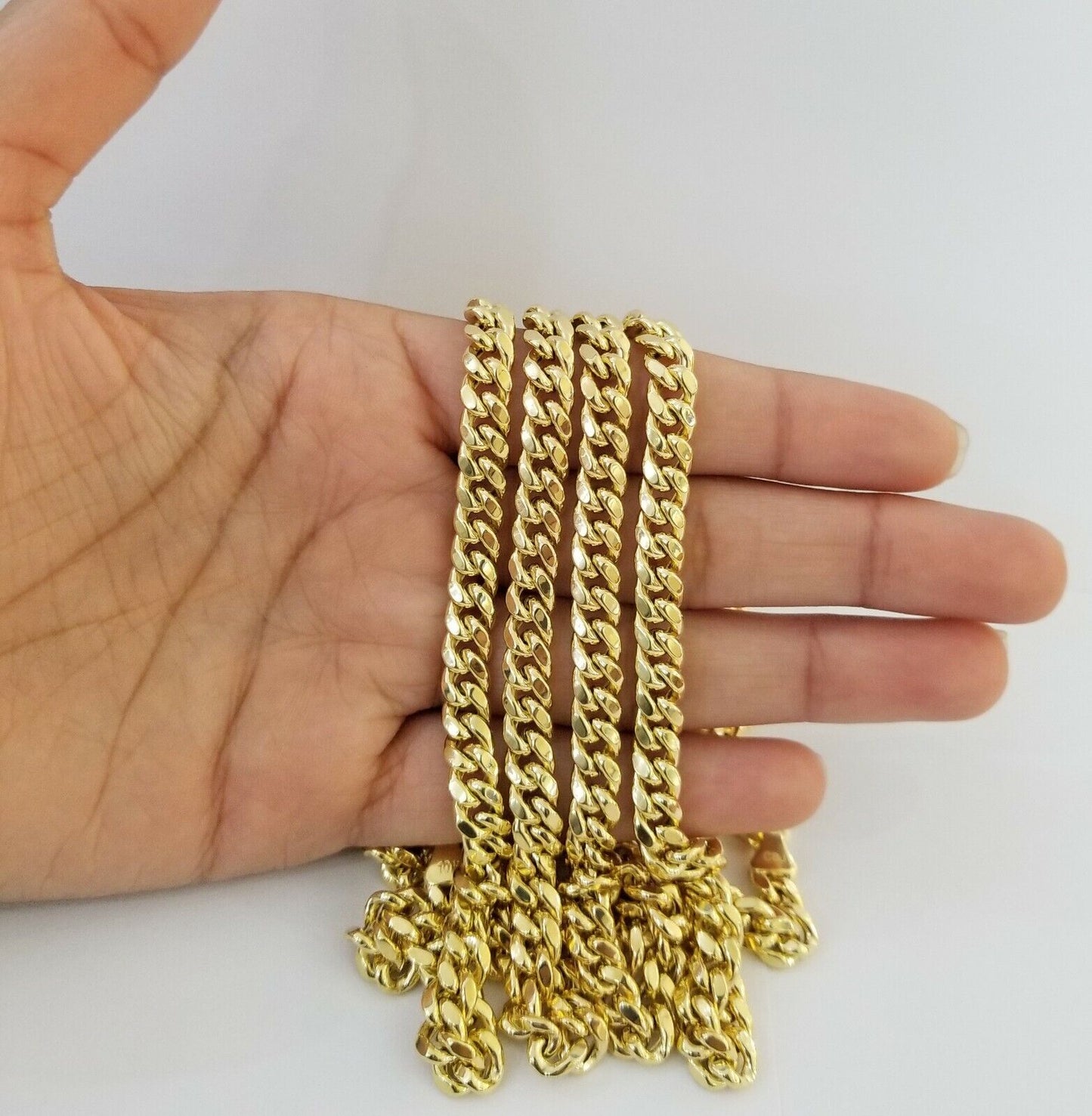 Real 10k Gold Miami Cuban Chain 7mm 22" Necklace,10kt Yellow Gold Lobster Lock - Reva Jeweler
