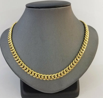 Real 10k Gold Miami Cuban Chain 7mm 22" Necklace,10kt Yellow Gold Lobster Lock - Reva Jeweler