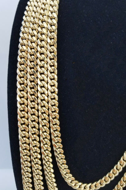 Real 10k Gold Miami Cuban Chain 7mm 22" Necklace,10kt Yellow Gold Lobster Lock - Reva Jeweler