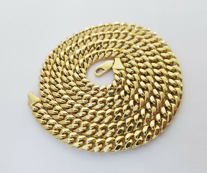 Real 10k Gold Miami Cuban Chain 7mm 22" Necklace,10kt Yellow Gold Lobster Lock - Reva Jeweler
