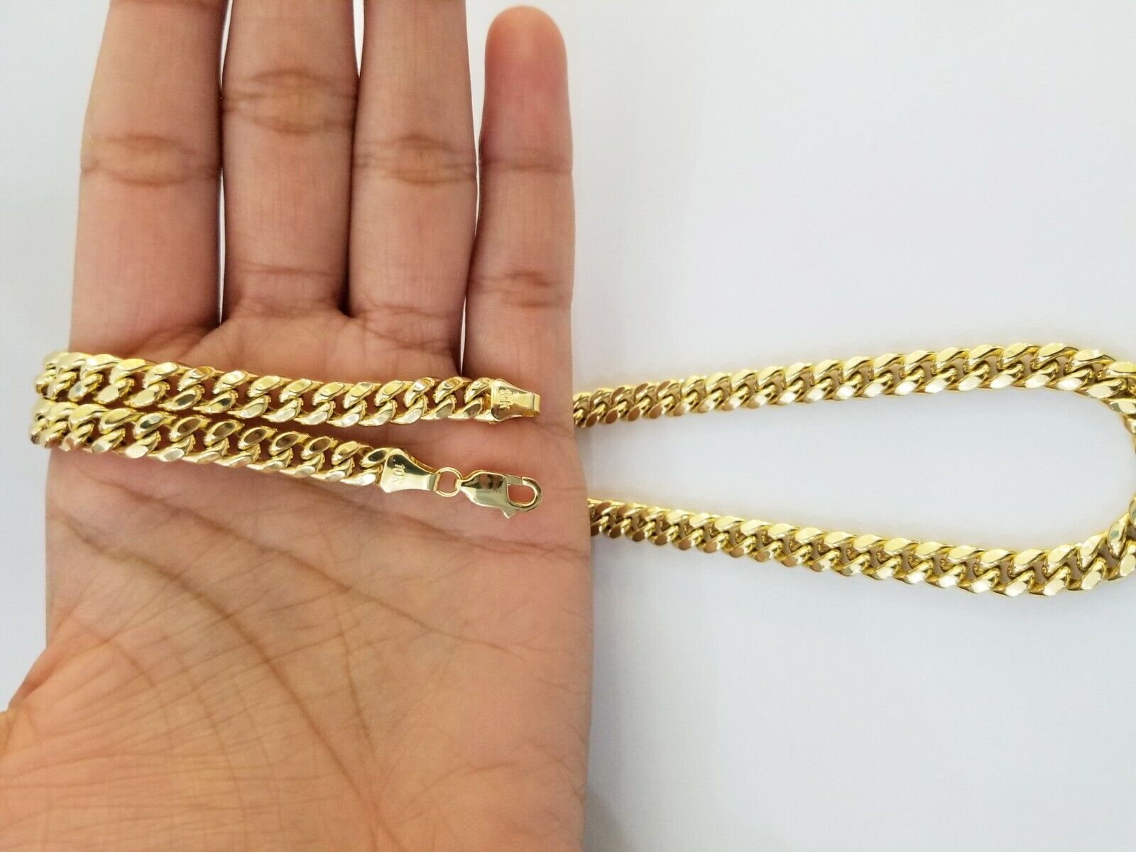 Real 10k Gold Miami Cuban Chain 7mm 22" Necklace,10kt Yellow Gold Lobster Lock - Reva Jeweler