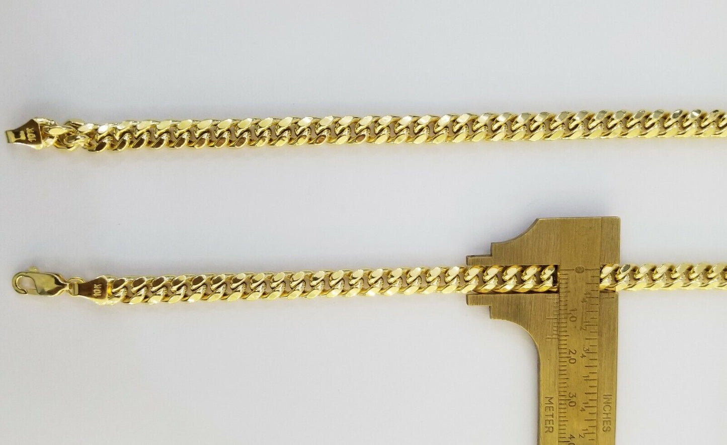 Real 10k Gold Miami Cuban Chain 7mm 22" Necklace,10kt Yellow Gold Lobster Lock - Reva Jeweler