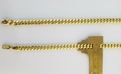 Real 10k Gold Miami Cuban Chain 7mm 22" Necklace,10kt Yellow Gold Lobster Lock - Reva Jeweler