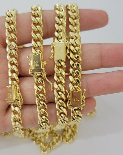 REAL 10k Gold Miami Cuban Chain Necklace 7mm 24" Men Women 10kt Yellow Gold Link - Reva Jeweler