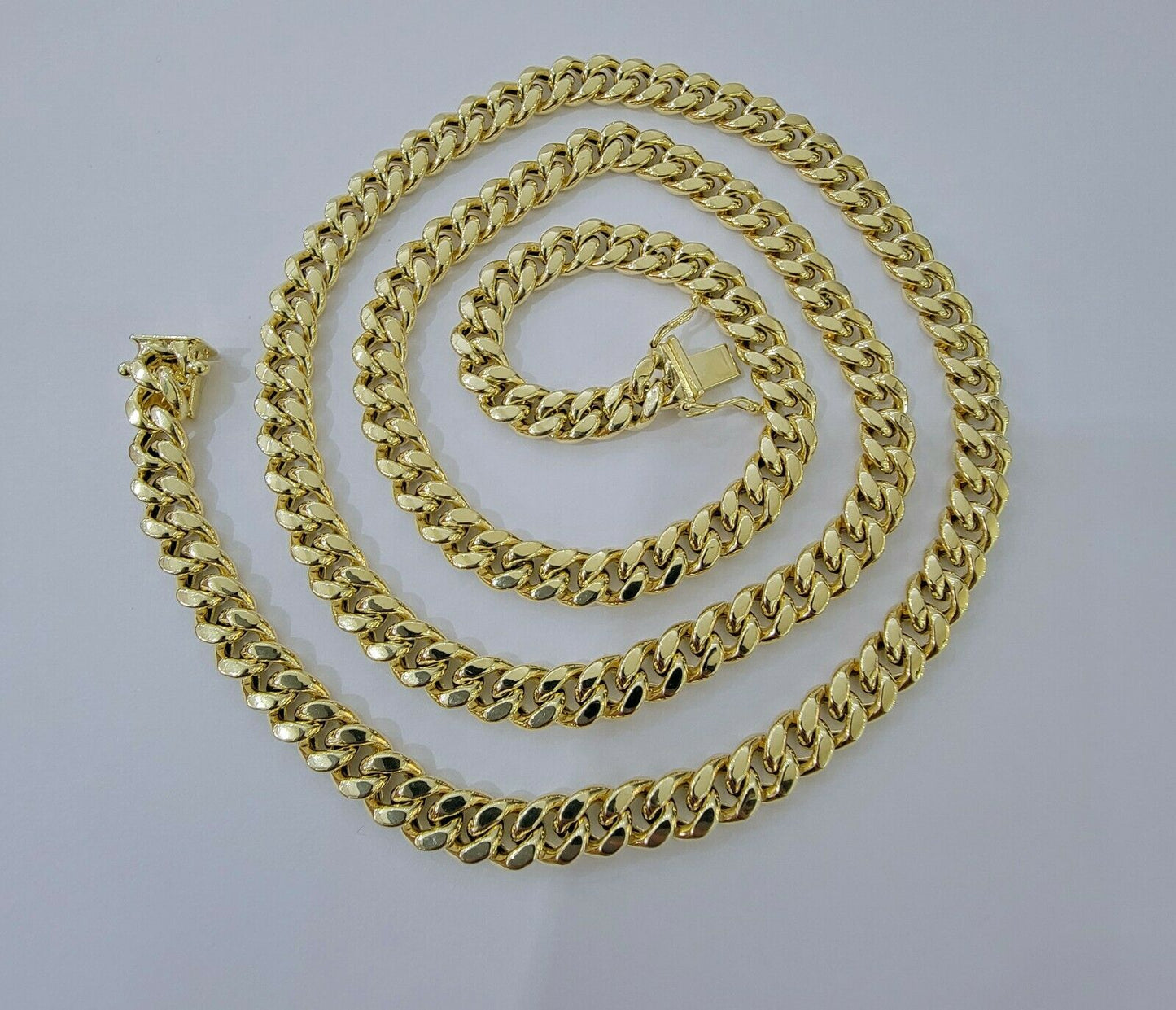 REAL 10k Gold Miami Cuban Chain Necklace 7mm 24" Men Women 10kt Yellow Gold Link - Reva Jeweler