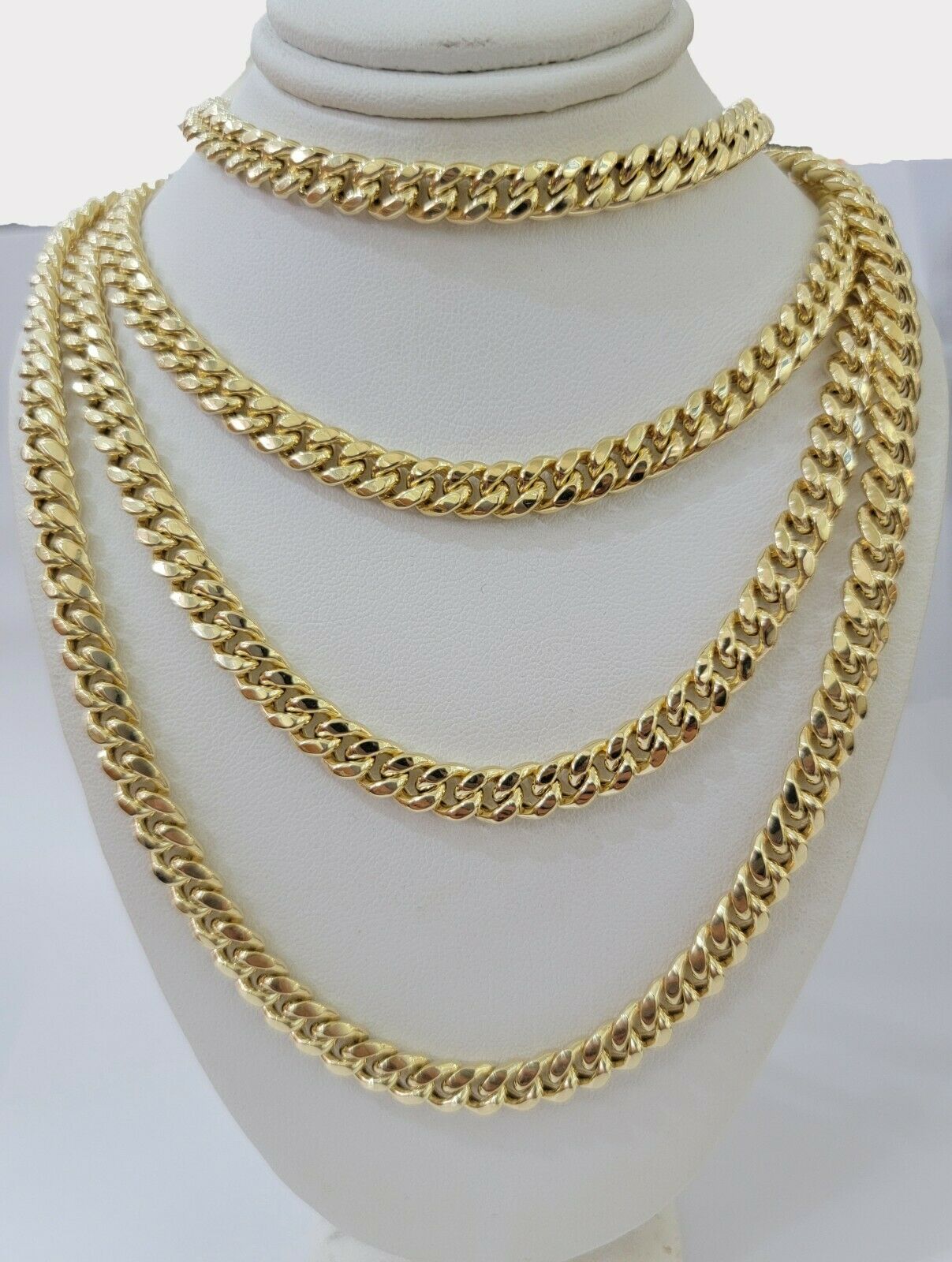 REAL 10k Gold Miami Cuban Chain Necklace 7mm 24" Men Women 10kt Yellow Gold Link - Reva Jeweler