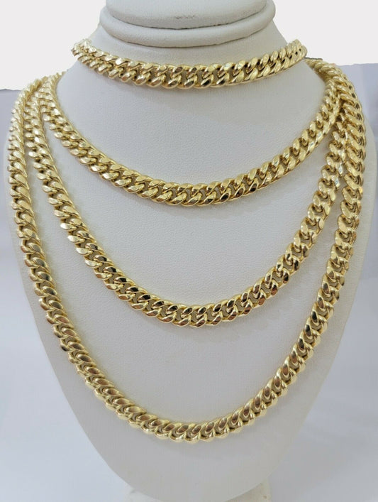 REAL 10k Gold Miami Cuban Chain Necklace 7mm 24" Men Women 10kt Yellow Gold Link - Reva Jeweler
