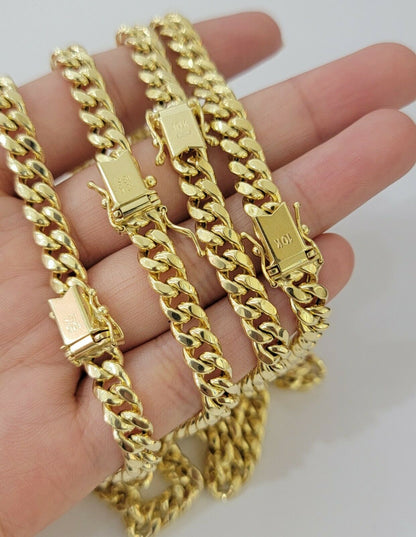 REAL 10k Gold Miami Cuban Chain Necklace 7mm 24" Men Women 10kt Yellow Gold Link - Reva Jeweler