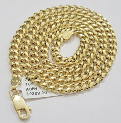 Real 10k Gold Miami Cuban Link chain Necklace 5mm 16" - 28" 10kt Yellow Men Women - Reva Jeweler