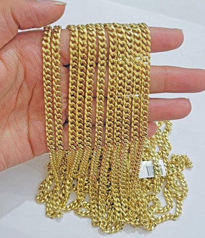 Real 10k Gold Miami Cuban Link chain Necklace 5mm 16" - 28" 10kt Yellow Men Women - Reva Jeweler