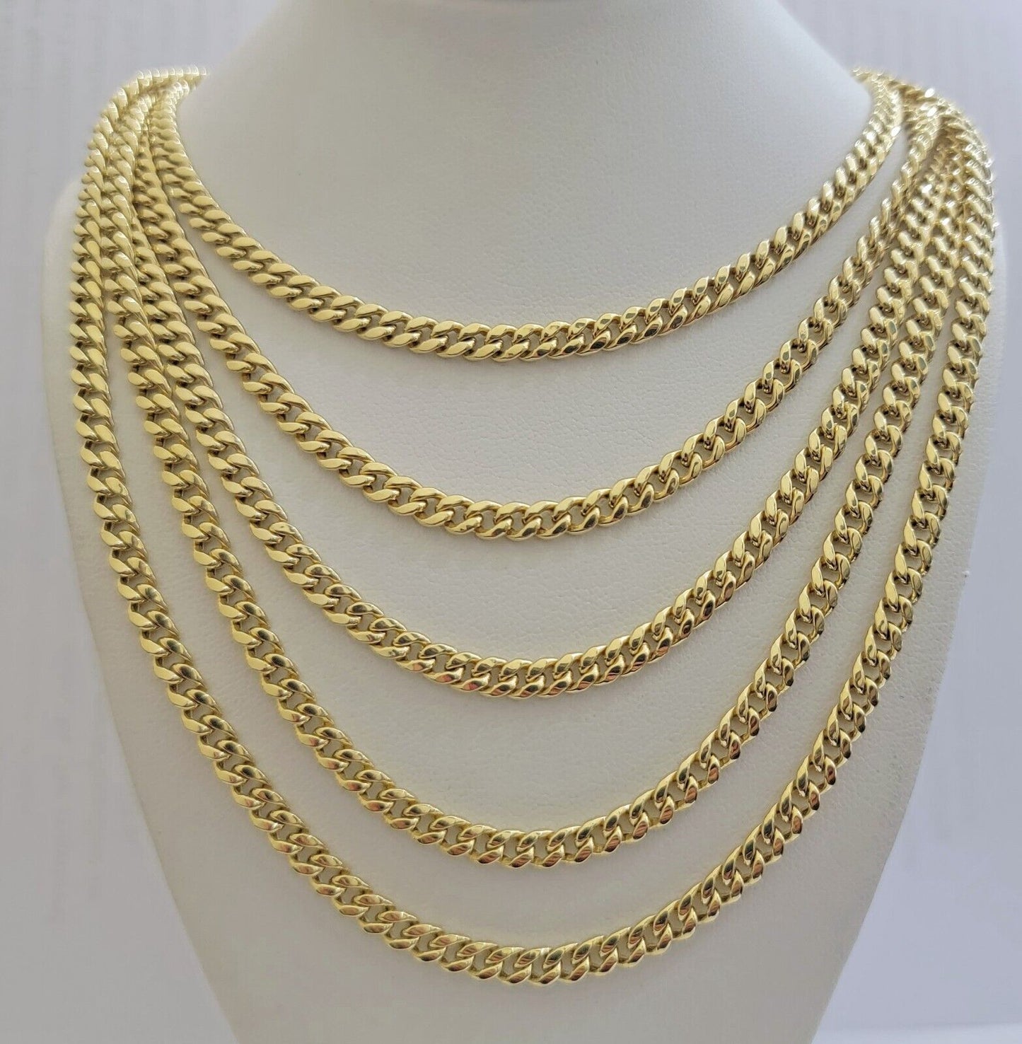 Real 10k Gold Miami Cuban Link chain Necklace 5mm 16" - 28" 10kt Yellow Men Women - Reva Jeweler