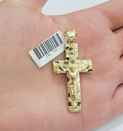 REAL 10k Gold Miami Cuban link Chain Pendant Nugget Charm & 5mm 22Inch Necklace - Reva Jeweler