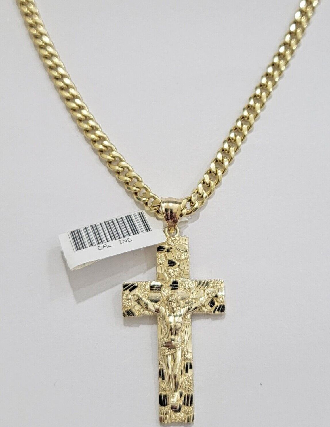 REAL 10k Gold Miami Cuban link Chain Pendant Nugget Charm & 5mm 22Inch Necklace - Reva Jeweler