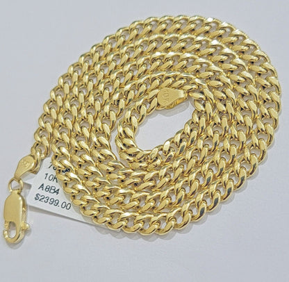 REAL 10k Gold Miami Cuban link Chain Pendant Nugget Charm & 5mm 22Inch Necklace - Reva Jeweler