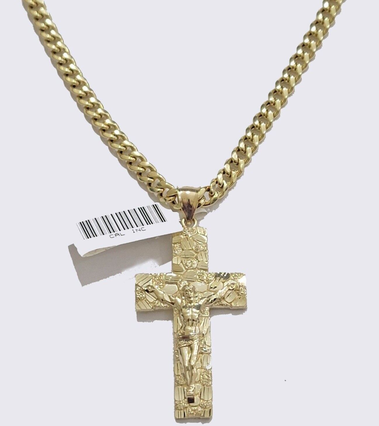 REAL 10k Gold Miami Cuban link Chain Pendant Nugget Charm & 5mm 22Inch Necklace - Reva Jeweler