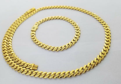 Real 10k Gold Miami Cuban Link Royal 8mm Monaco chain and Bracelet Set - Reva Jeweler
