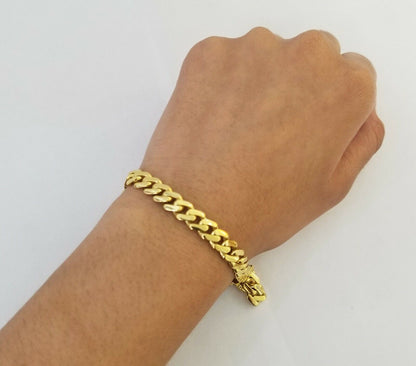 Real 10k Gold Miami Cuban Link Royal 8mm Monaco chain and Bracelet Set - Reva Jeweler