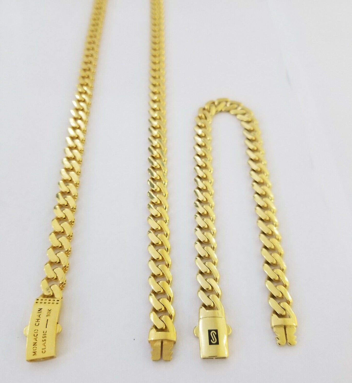 Real 10k Gold Miami Cuban Link Royal 8mm Monaco chain and Bracelet Set - Reva Jeweler