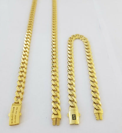 Real 10k Gold Miami Cuban Link Royal 8mm Monaco chain and Bracelet Set - Reva Jeweler