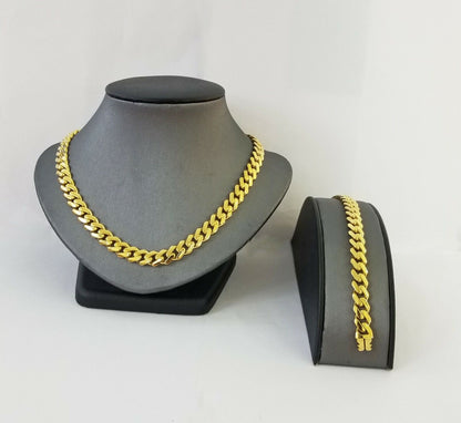 Real 10k Gold Miami Cuban Link Royal 9mm Monaco chain and Bracelet Set ,Necklace - Reva Jeweler