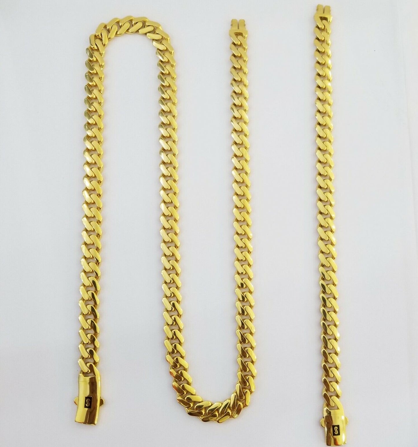 Real 10k Gold Miami Cuban Link Royal 9mm Monaco chain and Bracelet Set ,Necklace - Reva Jeweler